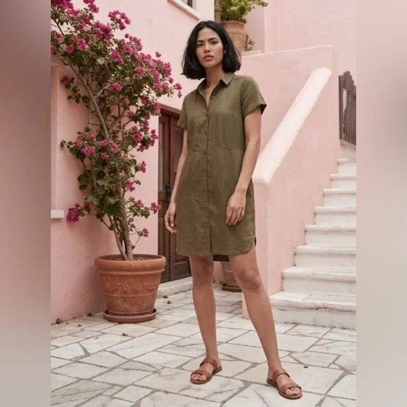 Banana Republic Olive Button-Front Shirt Dress - Picture 2 of 4